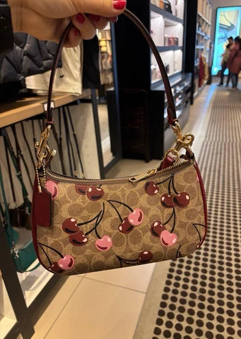 WT Coach Teri Shoulder Bag in Signature Canvas with Cherry Print Ta